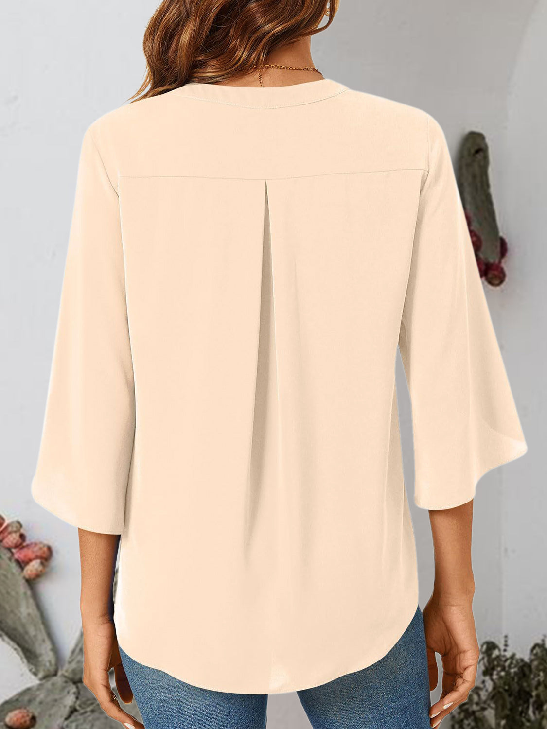 Notched Slit Half Sleeve Blouse   