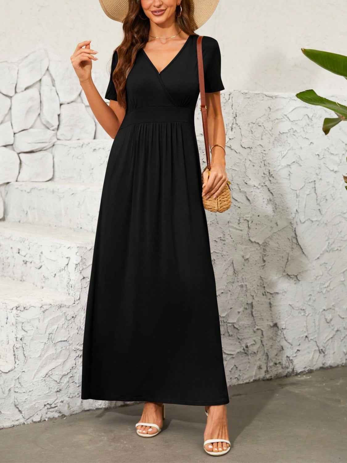 Surplice Short Sleeve Maxi Dress   