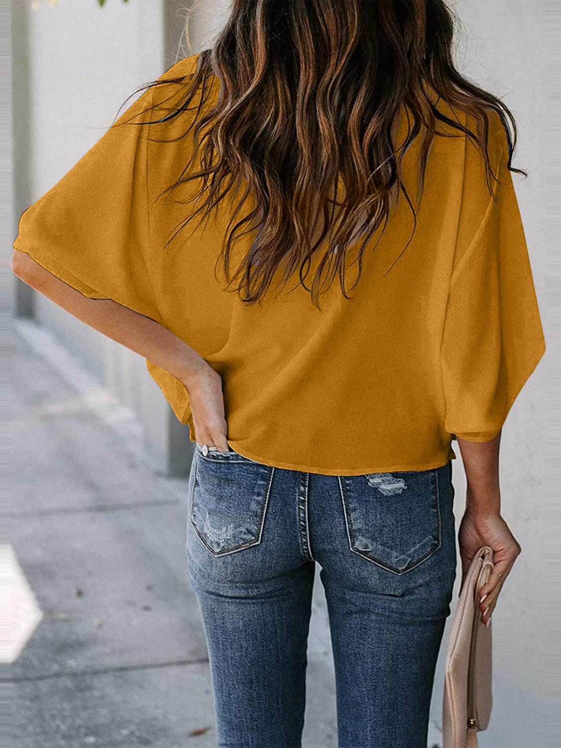 STUNNLY  Full Size Cowl Neck Three-Quarter Sleeve Blouse   