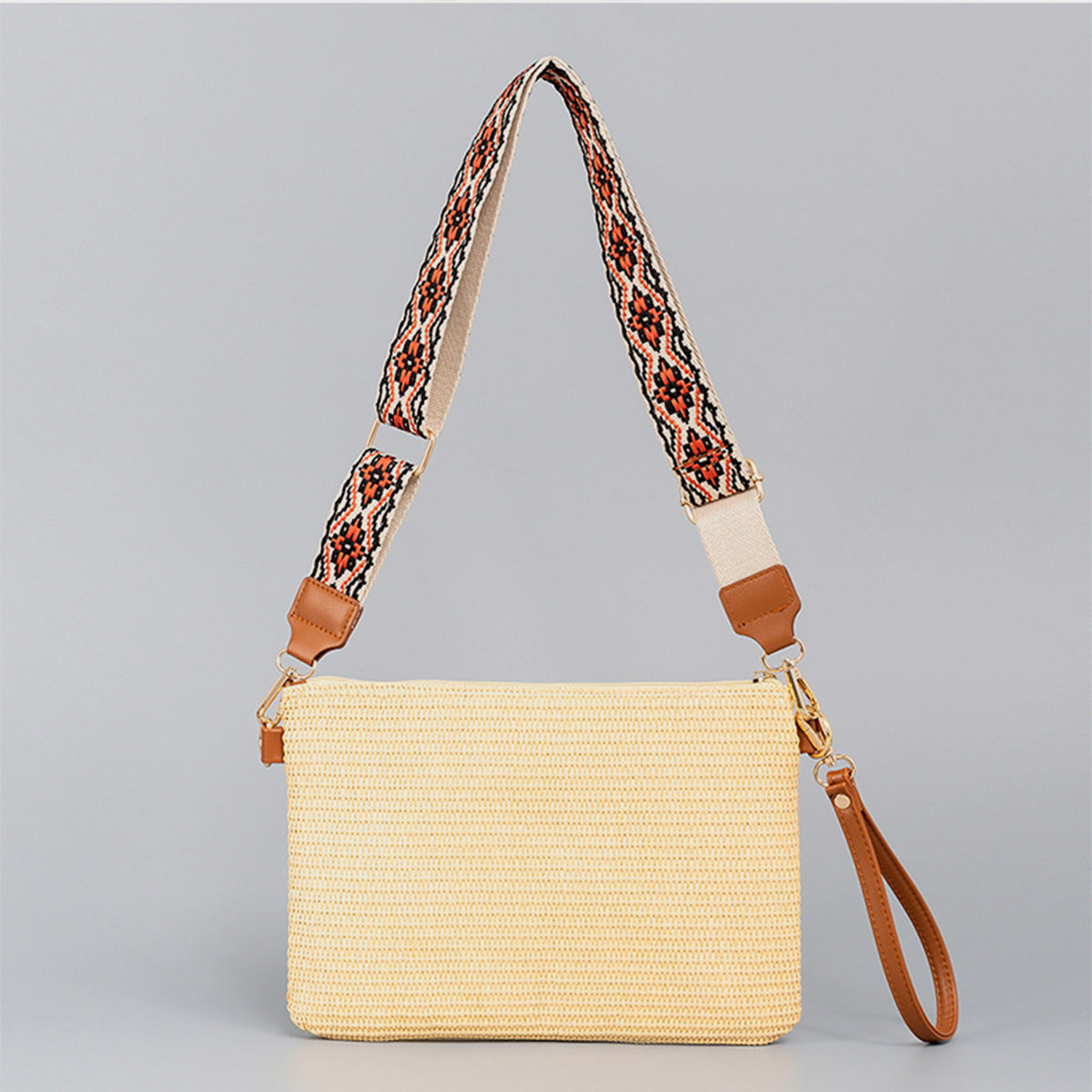 Geometric Straw Weave Crossbody Bag   