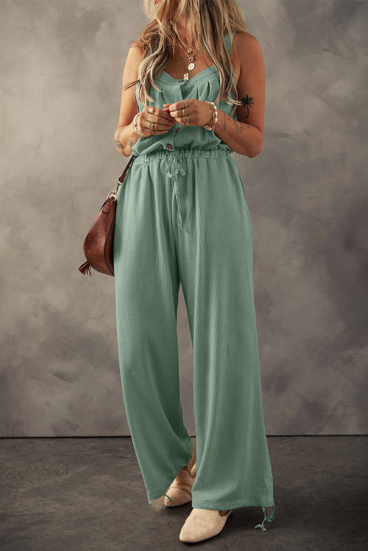 Drawstring Wide Strap Wide Leg Overalls Sage S 