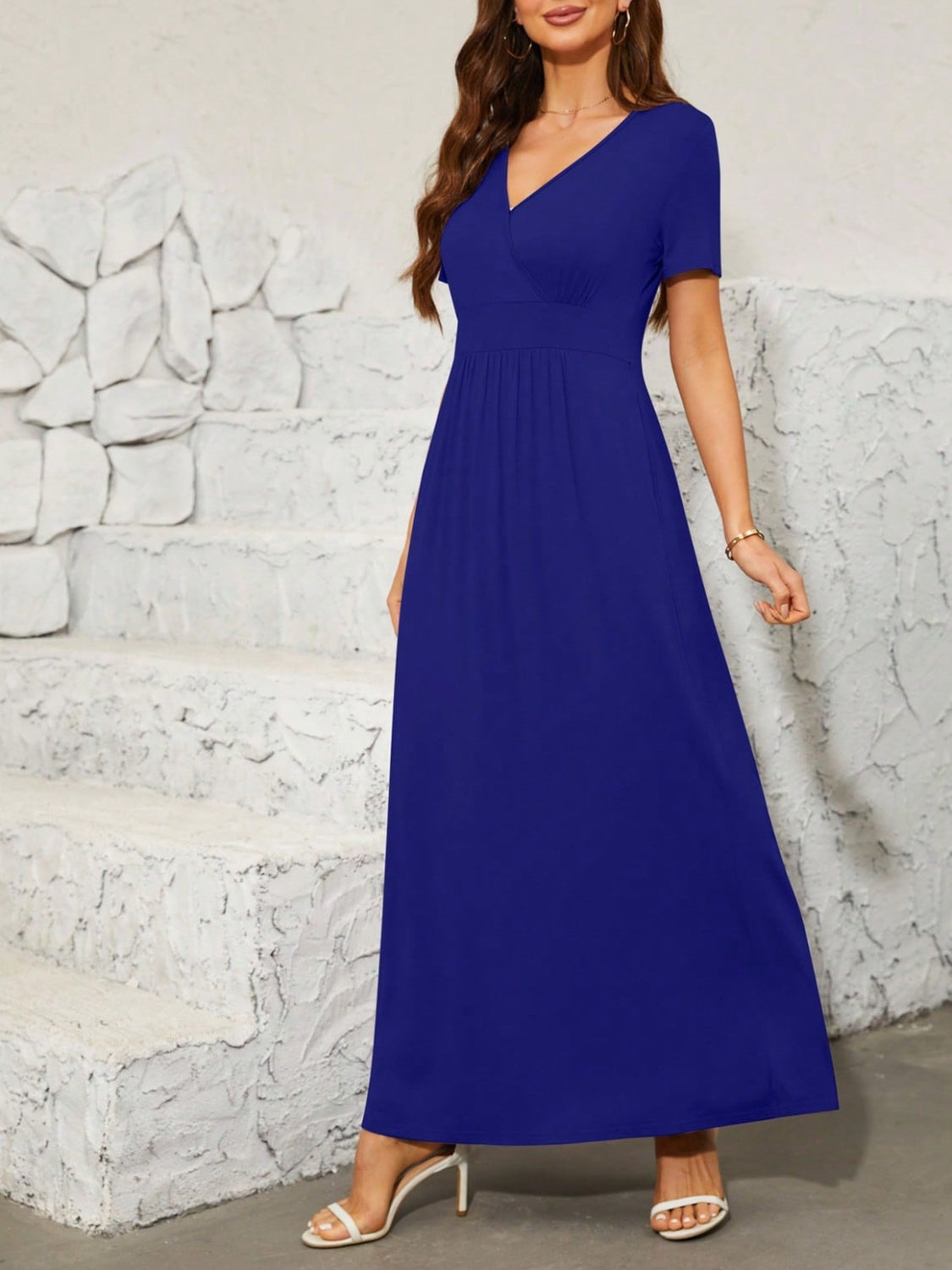 Surplice Short Sleeve Maxi Dress   