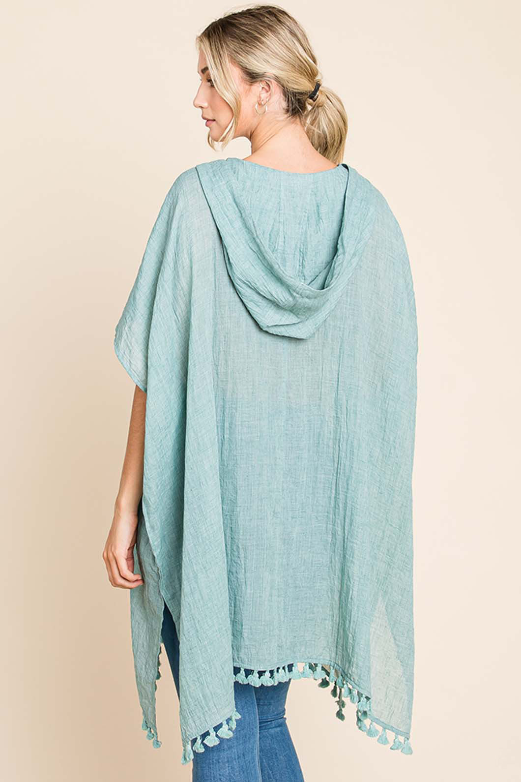 Cotton Bleu by Nu Label Tassel Hem Hooded Cover Up   