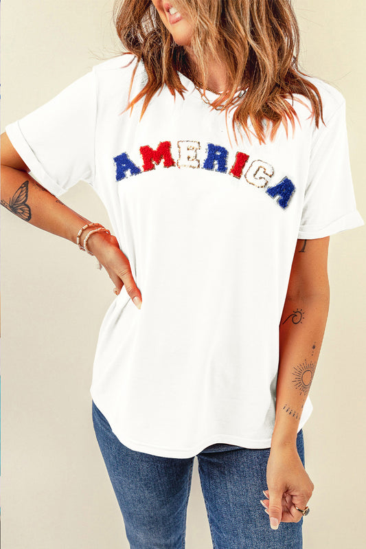 STUNNLY  AMERICA Round Neck Short Sleeve T-Shirt White S 