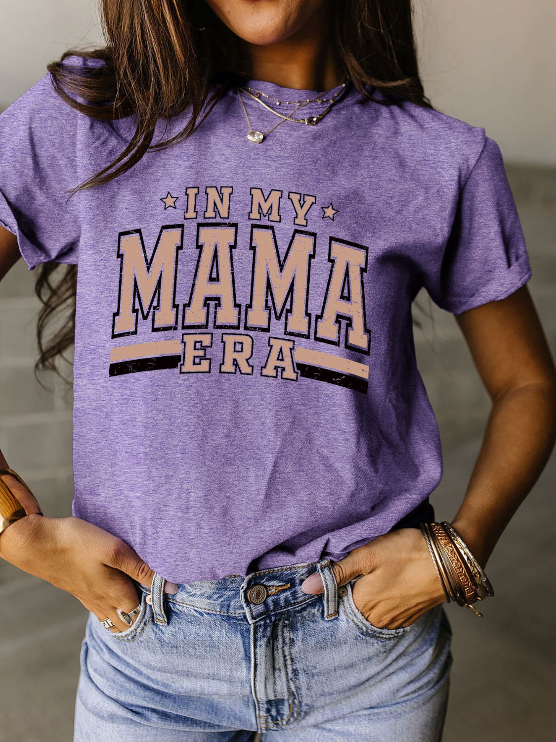 STUNNLY  Full Size Letter Graphic Round Neck Short Sleeve T-Shirt Lavender S 