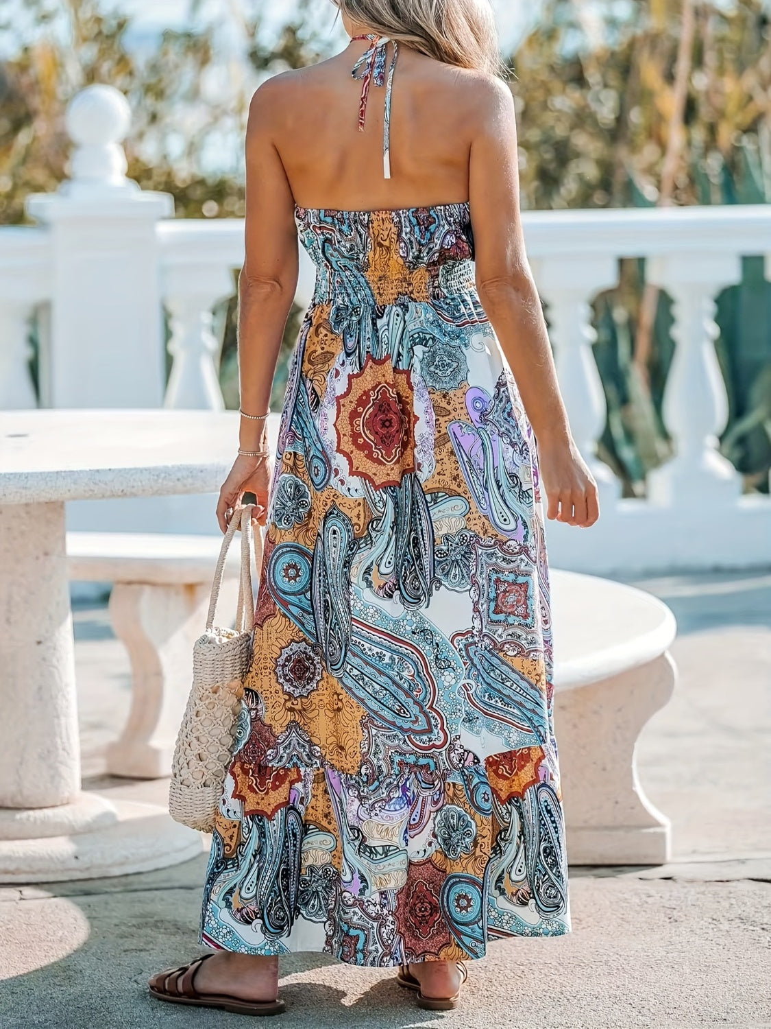 Printed Halter Neck Maxi Dress   