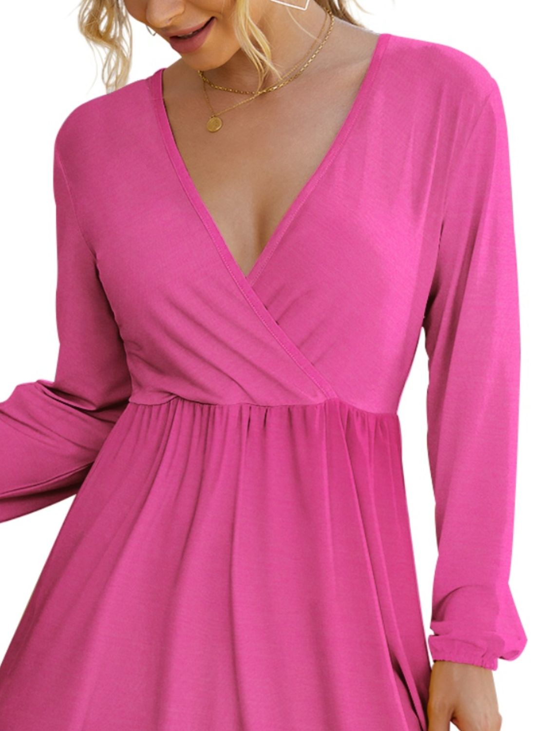 Surplice Long Sleeve Mini Dress   