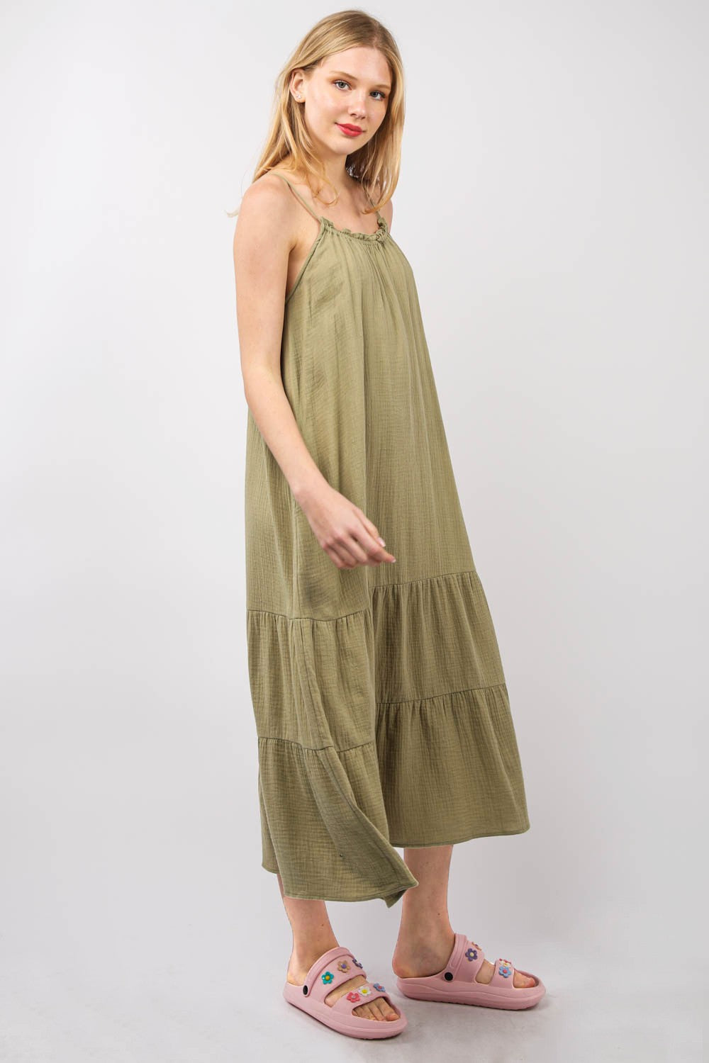 VERY J Ruffled A-Line Midi Cami Dress   