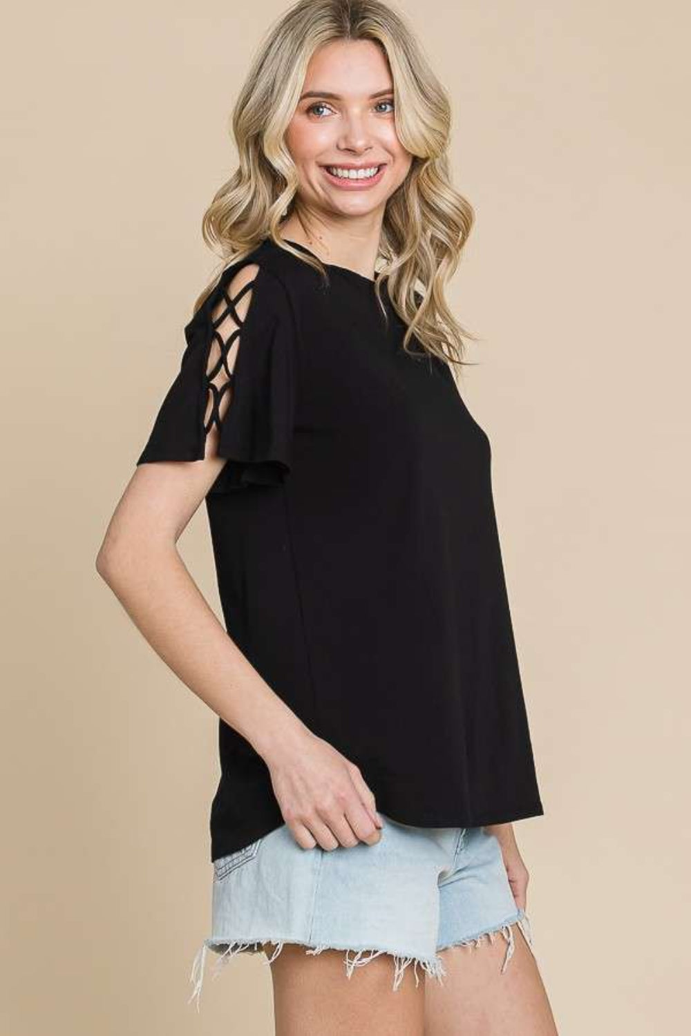 STUNNLY  Culture Code Round Neck Crisscross Short Sleeve T-Shirt   