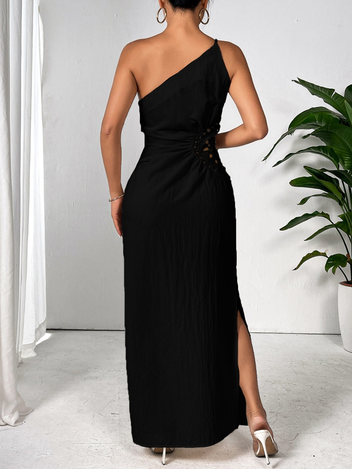 Slit One Shoulder Sleeveless Maxi Dress   