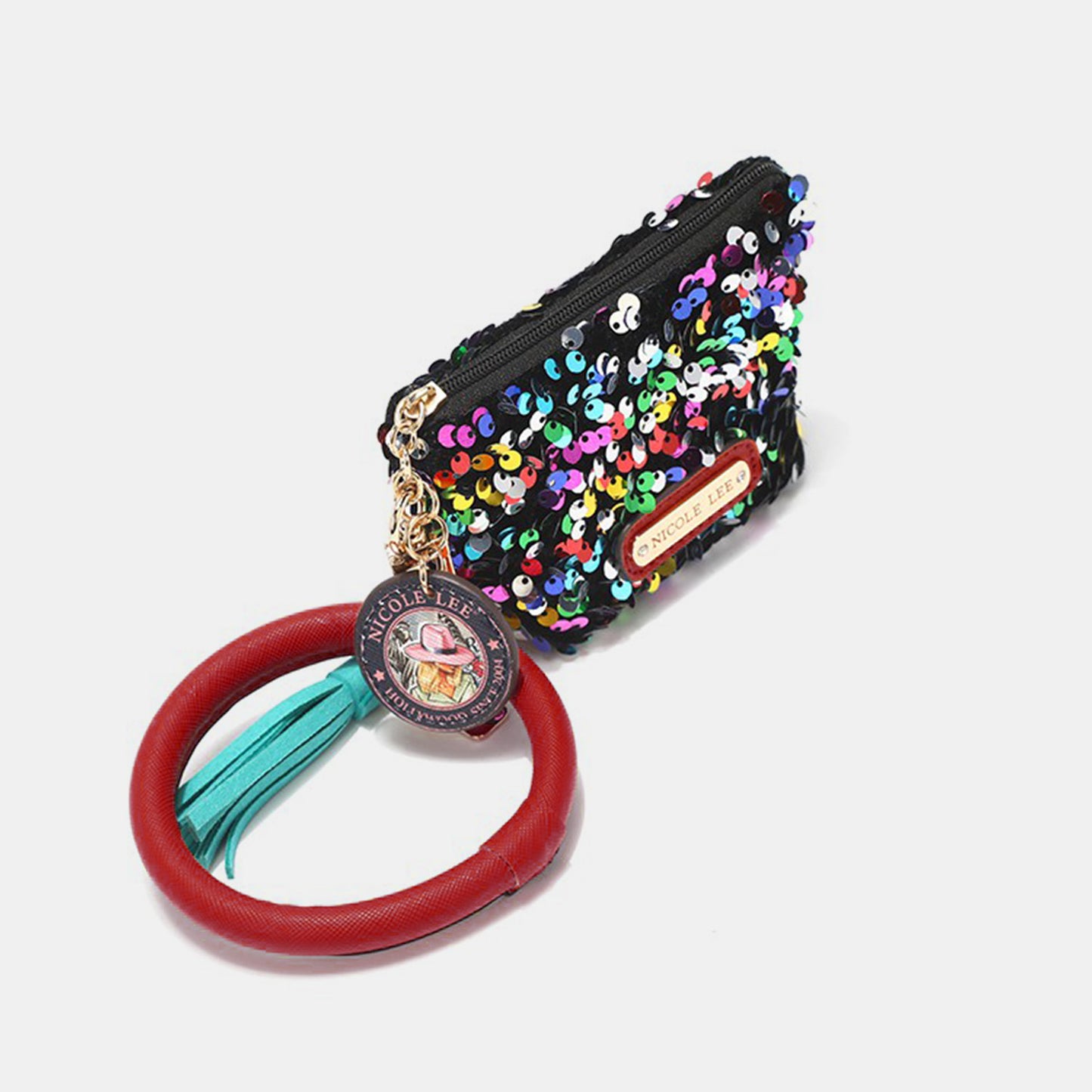 Nicole Lee USA Sequin Pouch Wristlet Keychain   