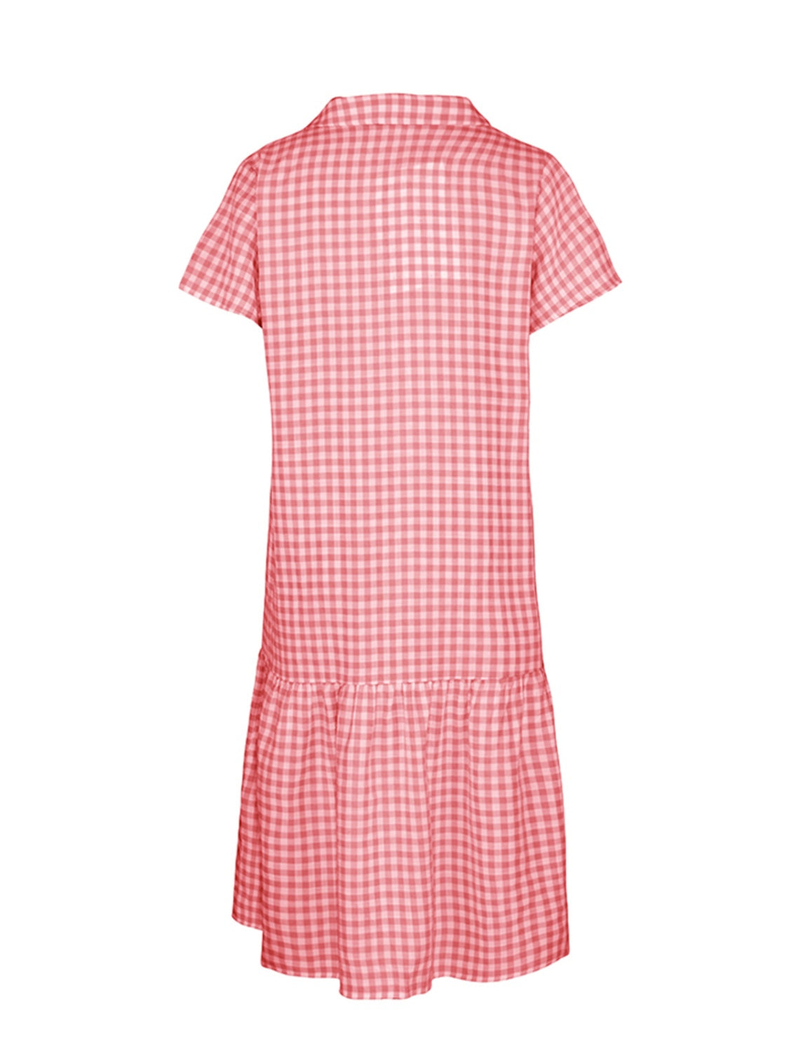 Button Up Plaid Short Sleeve Midi Dress   