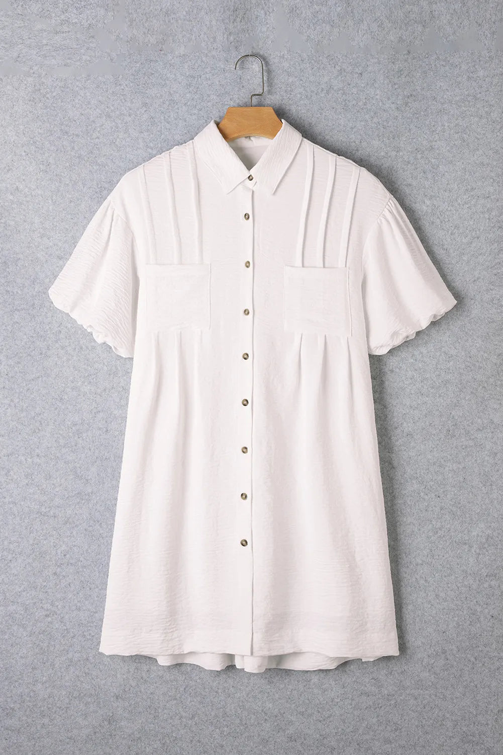 Collared Neck Short Sleeve Mini Dress White S 