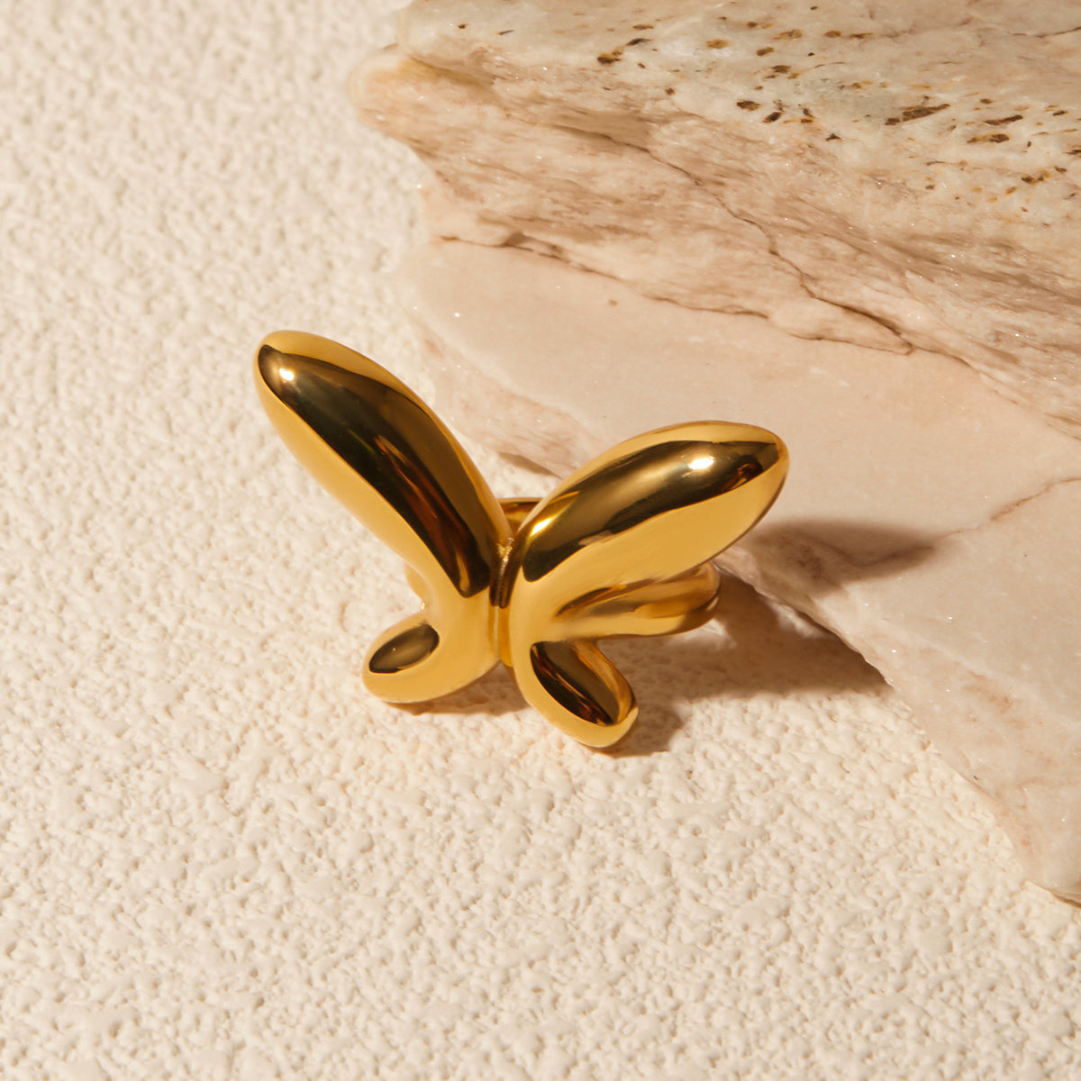 18K Gold-Plated Stainless Steel Butterfly Ring   