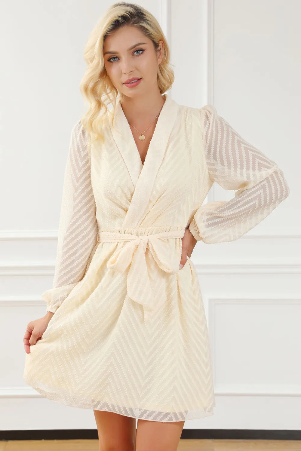 Surplice Long Sleeve Mini Dress   