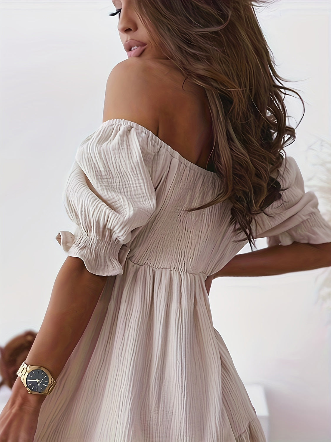 Full Size Ruffled Off-Shoulder Short Sleeve Dress   