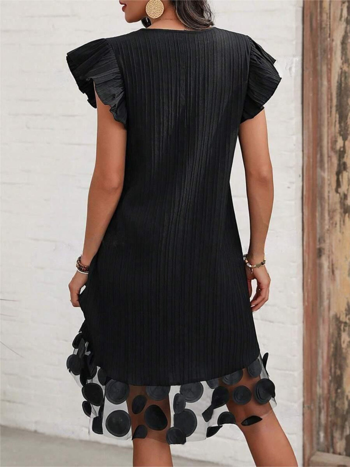 Ruffled V-Neck Cap Sleeve Dress   