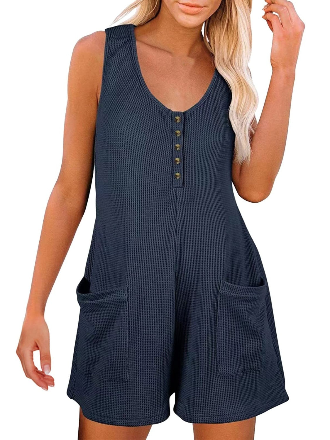 STUNNLY  Full Size Pocketed Scoop Neck Sleeveless Romper   