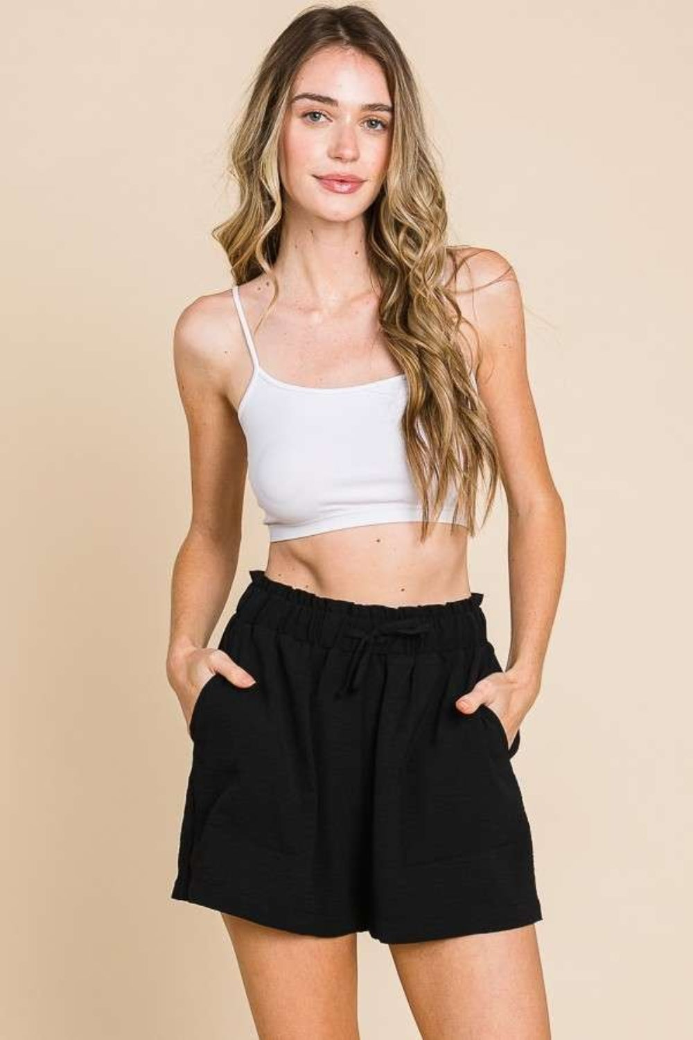 STUNNLY  Culture Code High Waist Paper bag Shorts BLACK S 