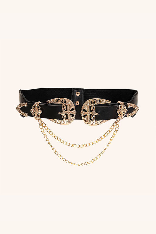 Chain Detail Double Buckle Belt Black One Size 