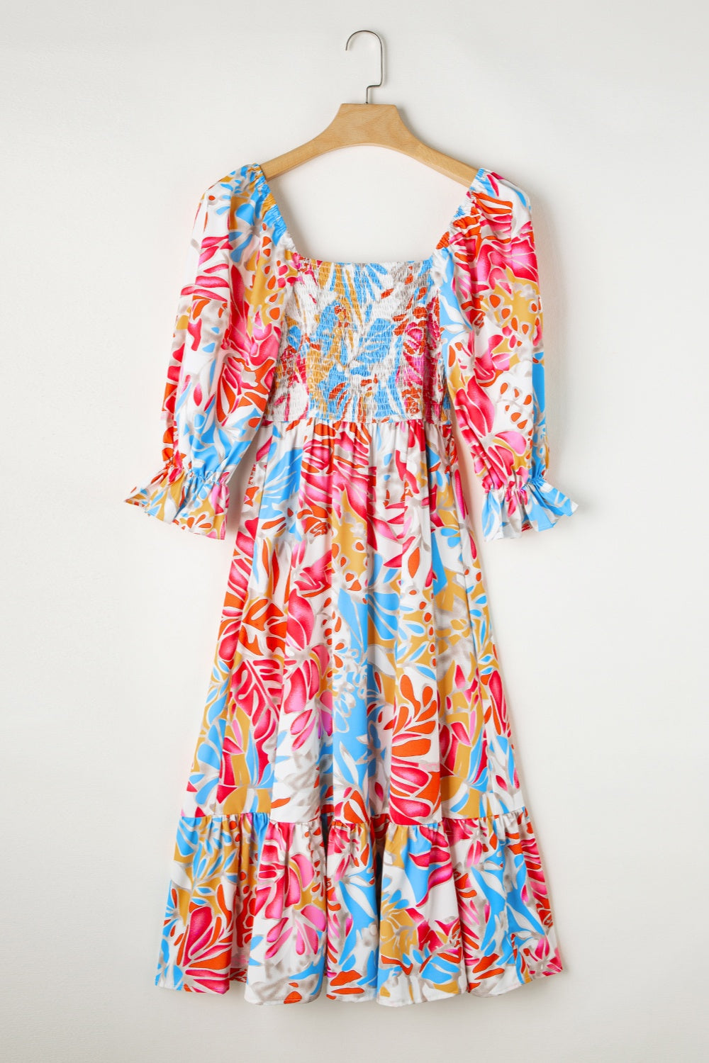 Smocked Printed Half Sleeve Midi Dress   