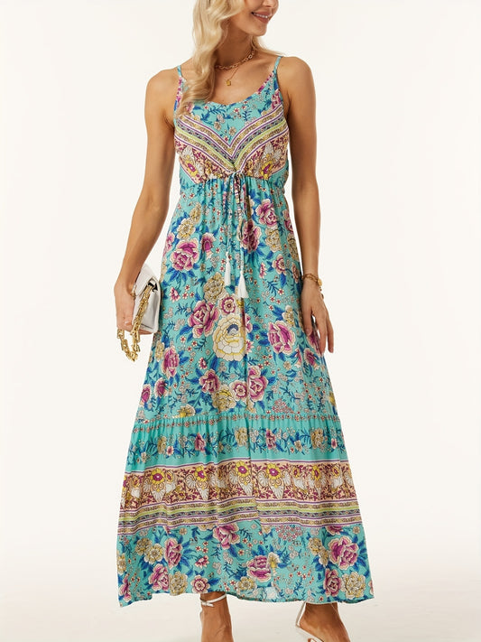 Printed Scoop Neck Midi Cami Dress Turquoise S 