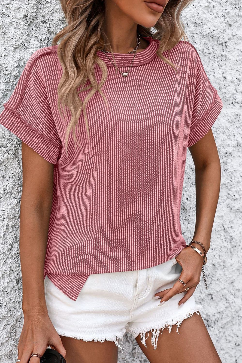 STUNNLY  Striped Round Neck Short Sleeve T-Shirt   