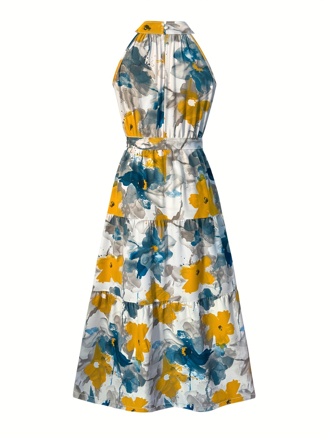 Tiered Printed Mock Neck Sleeveless Dress   