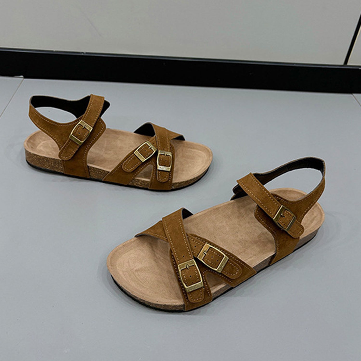 Open Toe Flat Buckle Sandals   