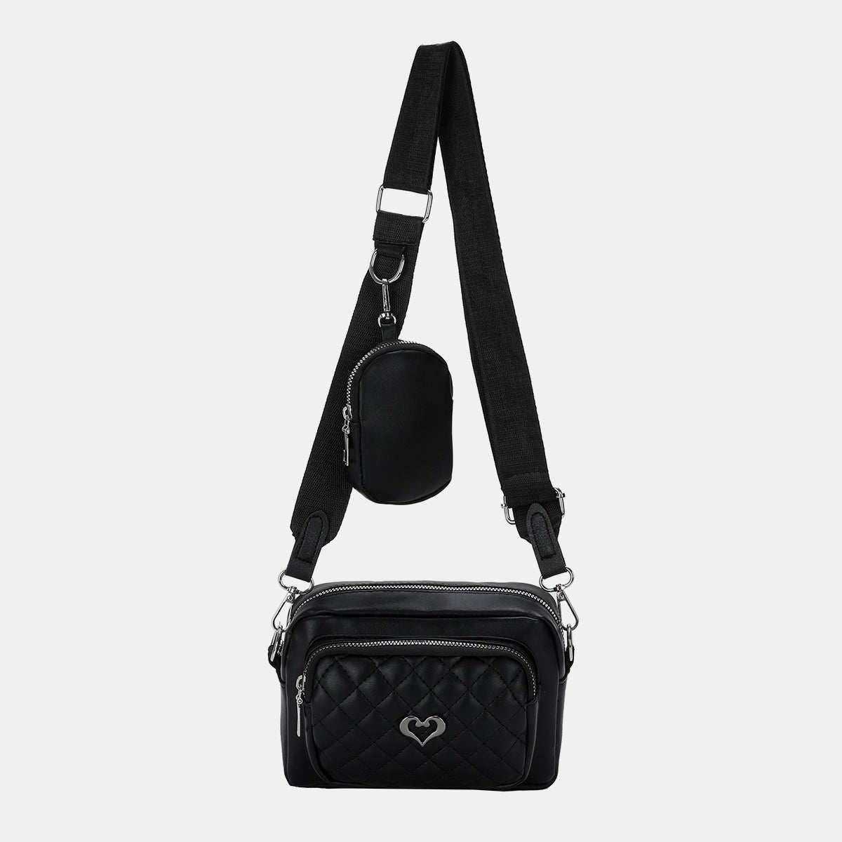 STUNNLY  PU Leather Adjustable Strap Crossbody Bag Black One Size 