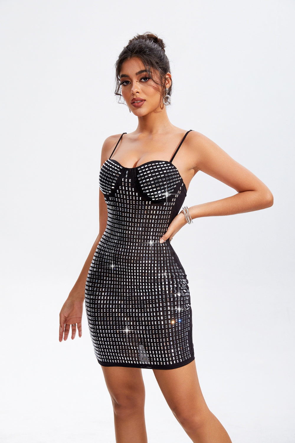 Rhinestone Sweetheart Neck Mini Cami Dress   