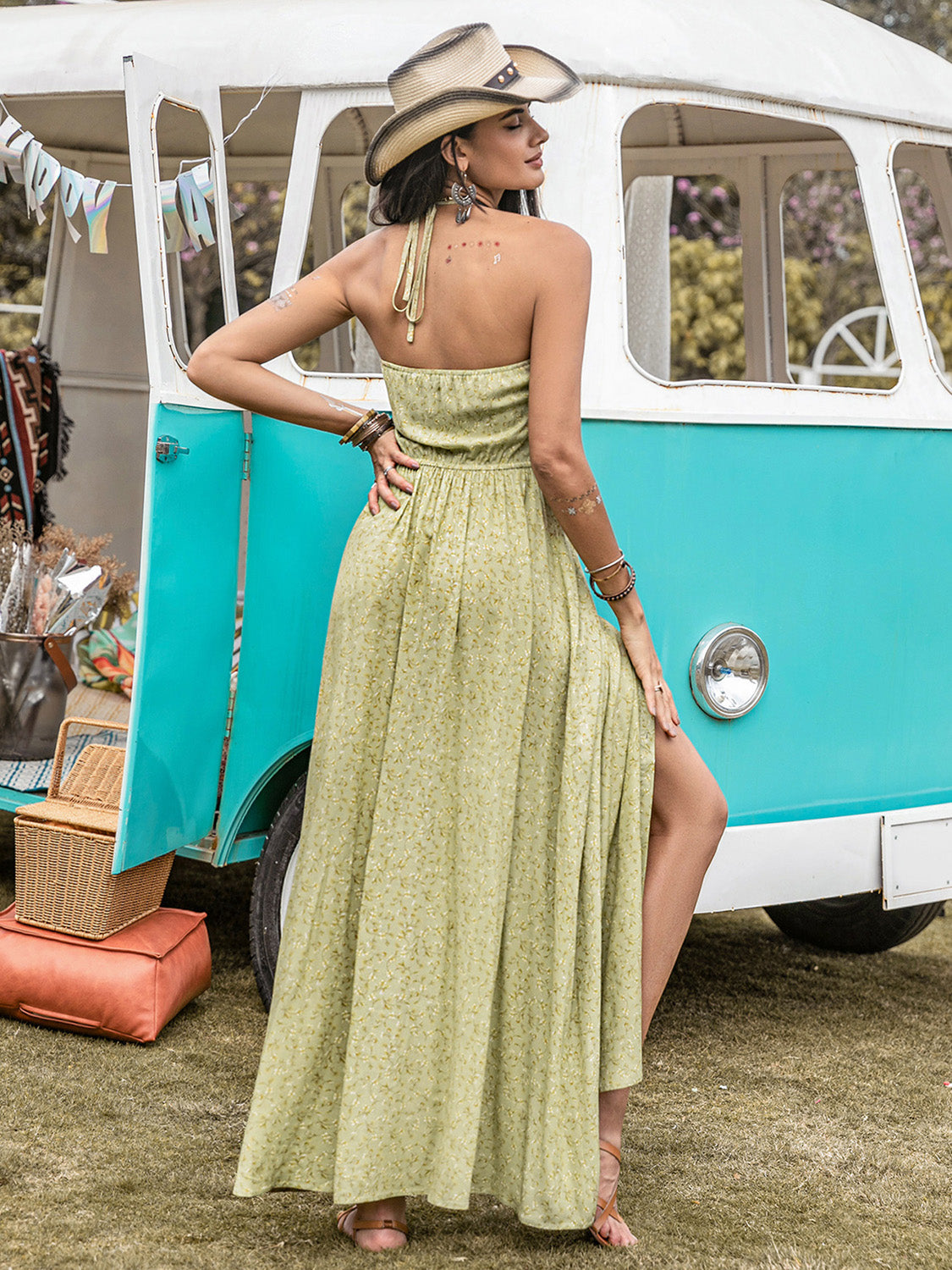 Printed Halter Neck Maxi Dress   