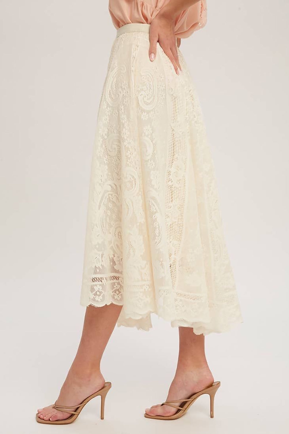 Lace High Waist Midi Skirt   