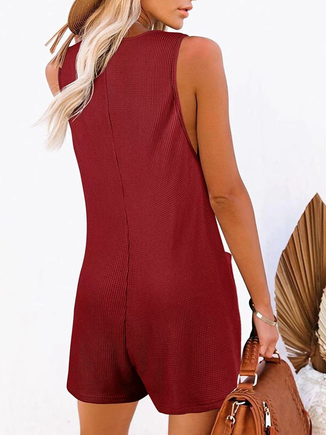 STUNNLY  Full Size Pocketed Scoop Neck Sleeveless Romper   