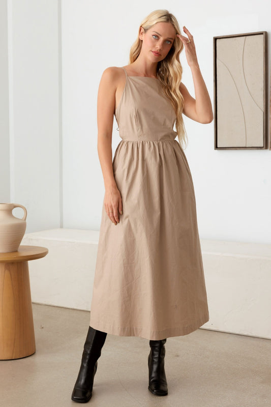LE LIS Tie Back Backless Cami Dress Taupe XS 