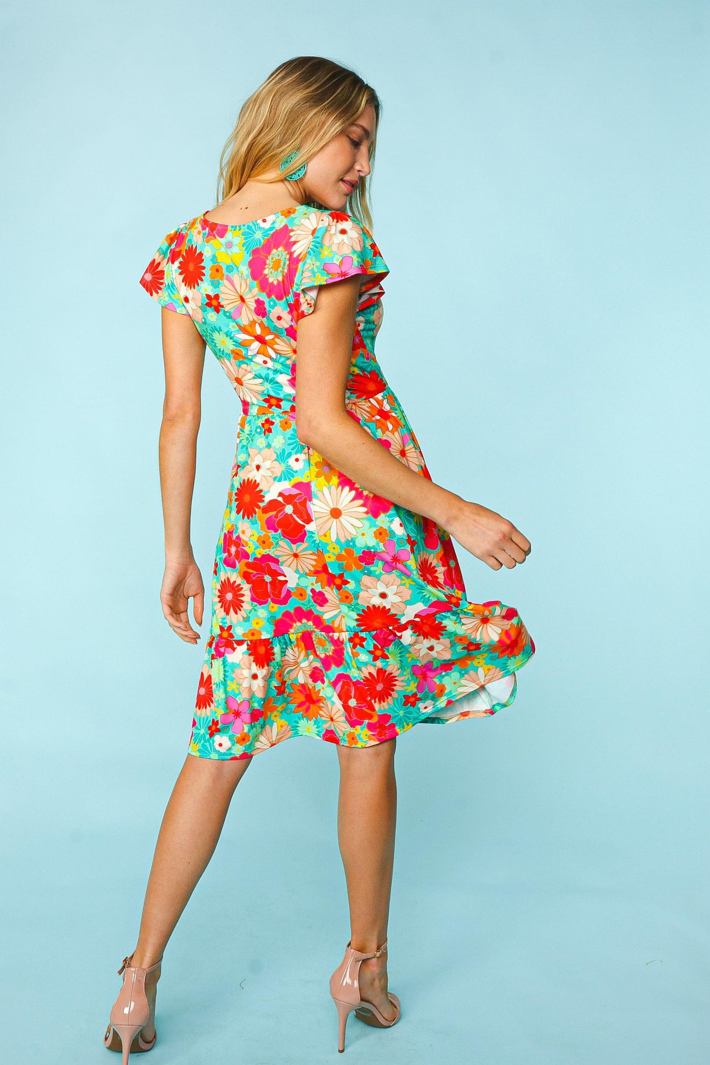 Haptics Floral Square Neck Short Sleeve Dress   