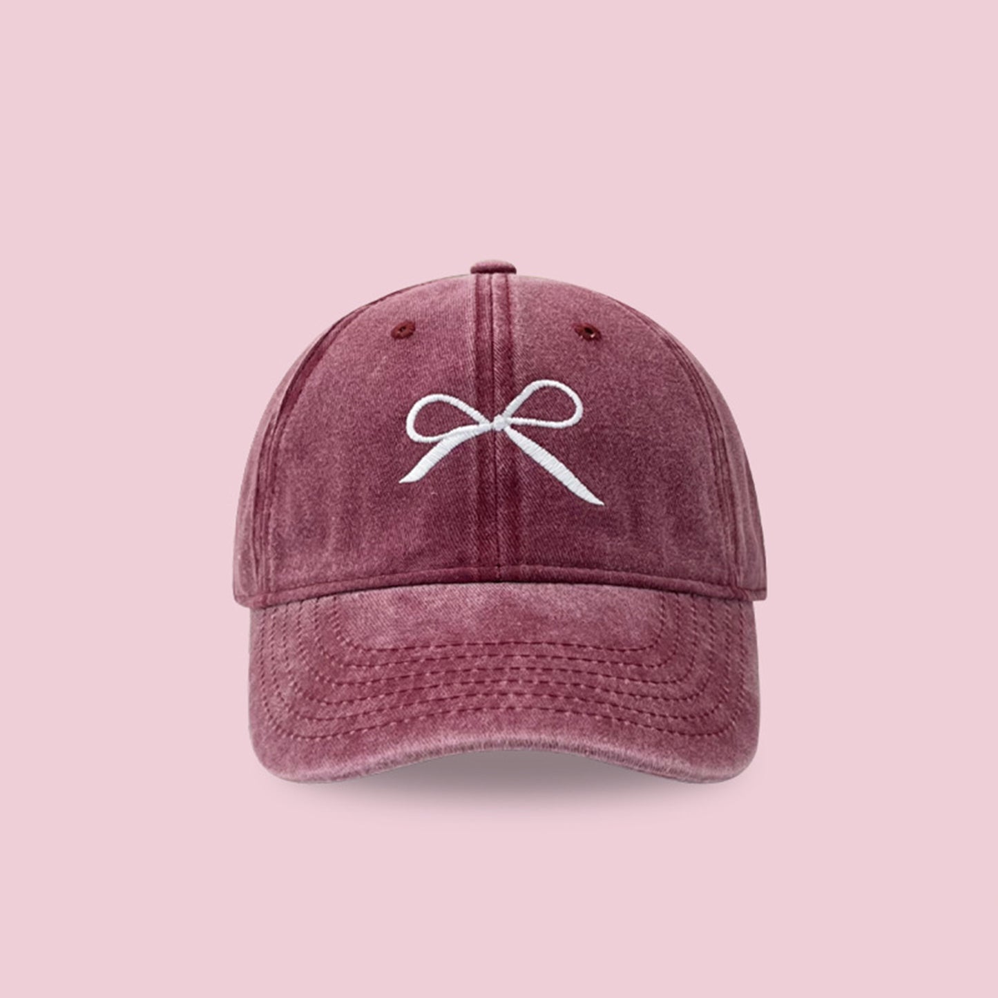 Bow Embroidered Adjustable Cap Wine One Size 