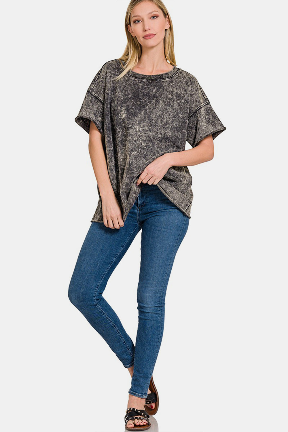 Zenana Rolled Round Neck Short Sleeve T-Shirt   