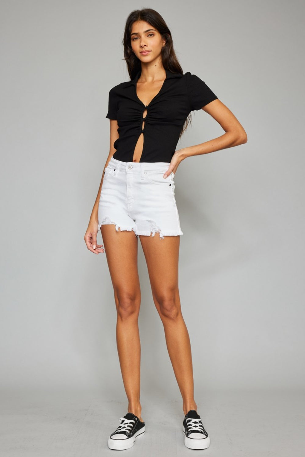 STUNNLY  Kancan Full Size High Rise Frayed Hem Denim Shorts   