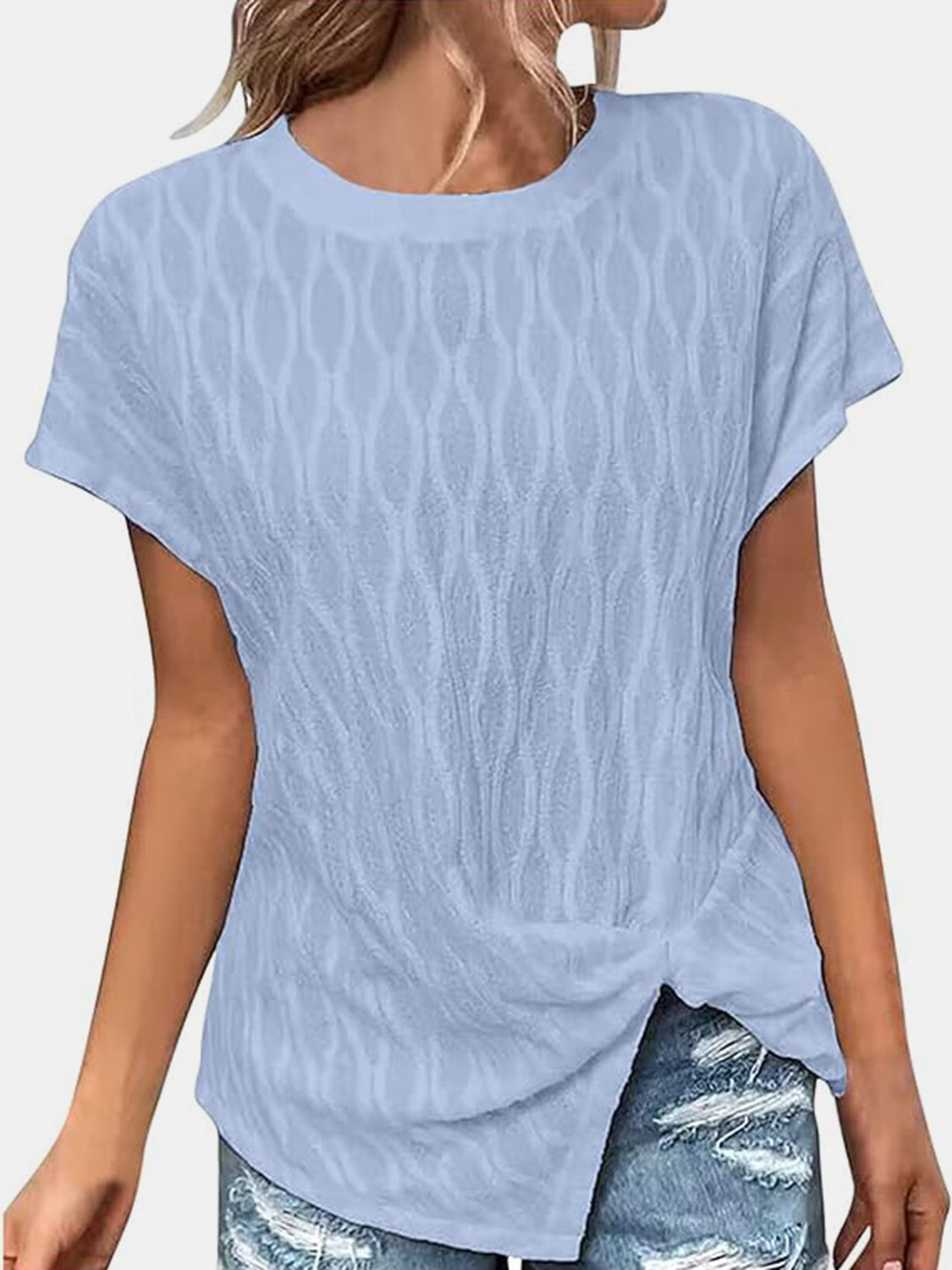 STUNNLY  Full Size Round Neck Short Sleeve T-Shirt Misty  Blue S 