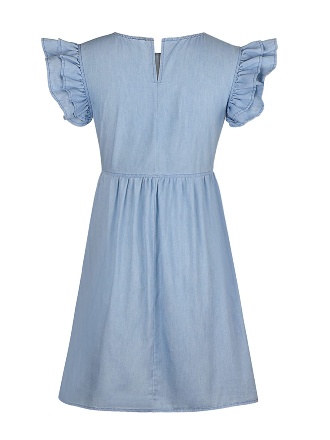 STUNNLY  Full Size Ruffled Round Neck Cap Sleeve Denim Dress   