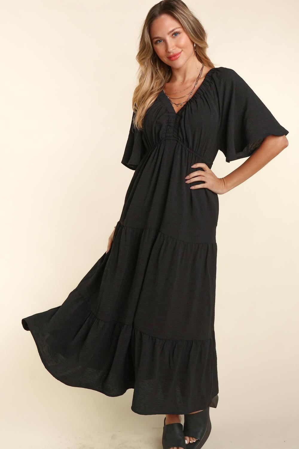 Haptics Tiered Babydoll Maxi Dress with Side Pocket   