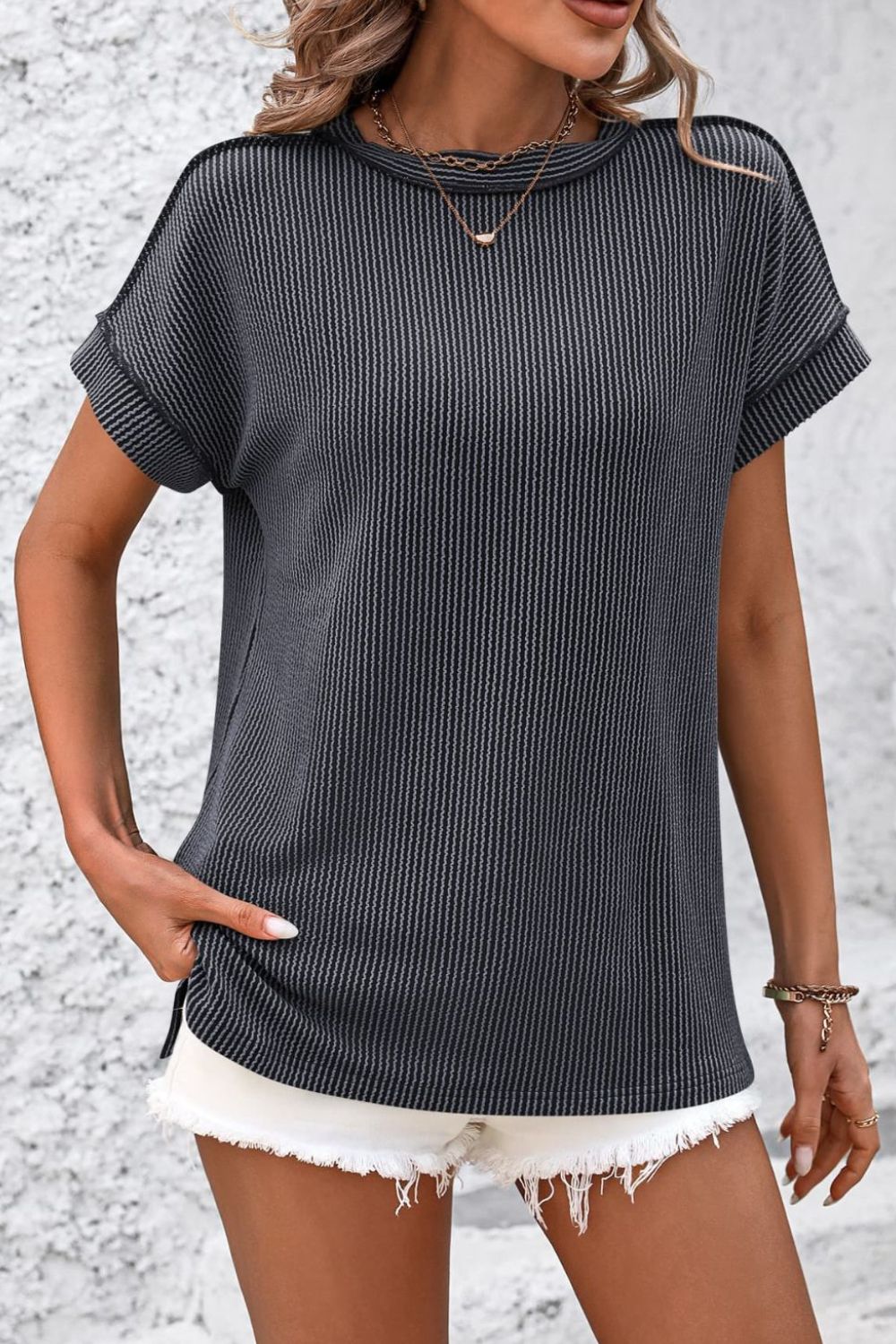 STUNNLY  Striped Round Neck Short Sleeve T-Shirt   