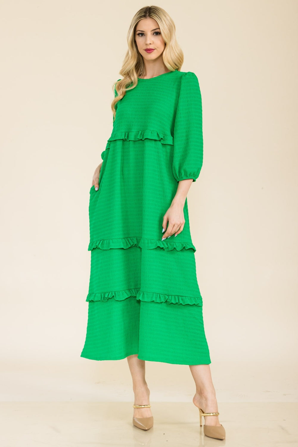 Celeste Full Size Tiered-Ruffle Midi Dress   