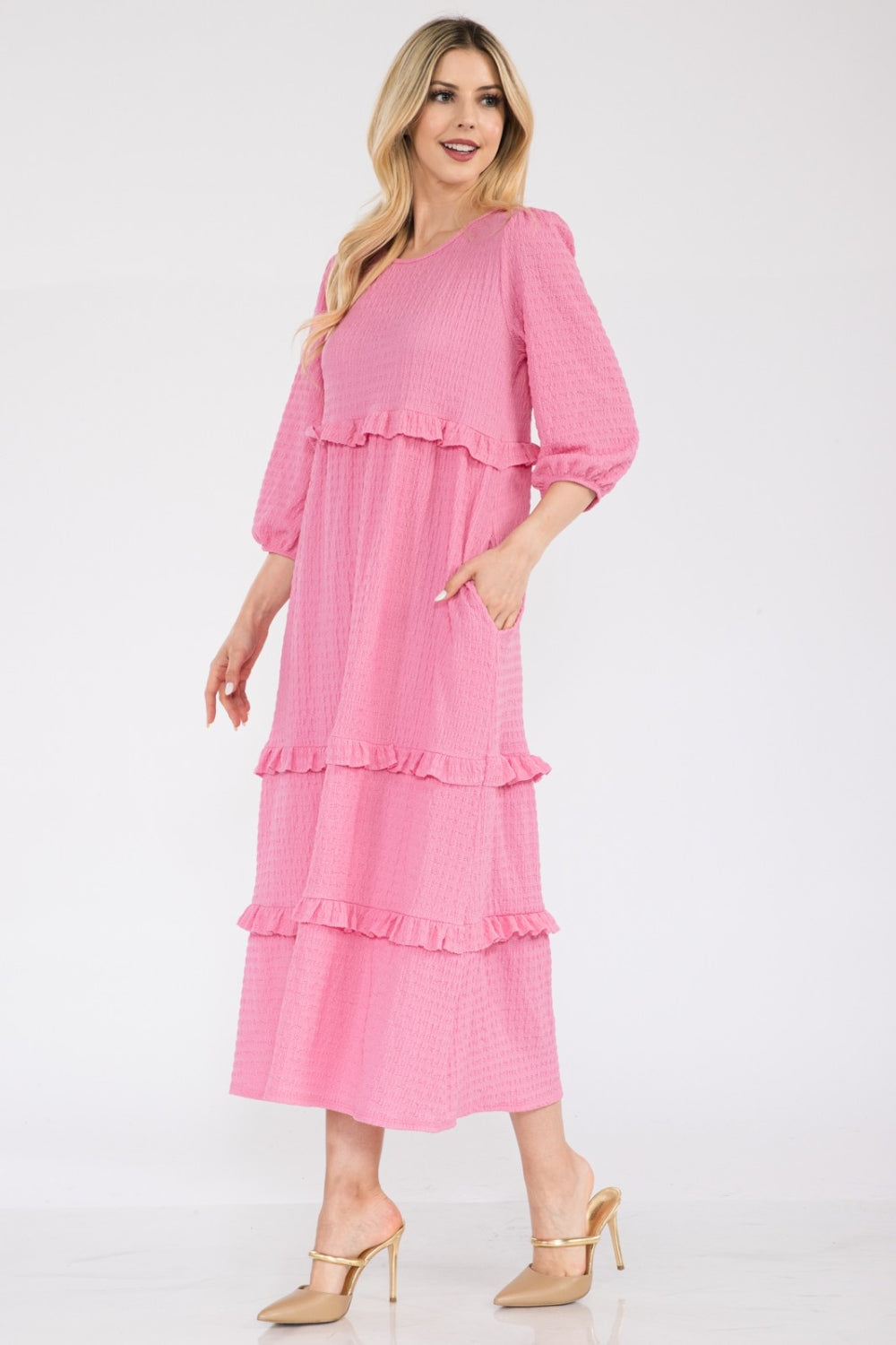 Celeste Full Size Tiered-Ruffle Midi Dress   