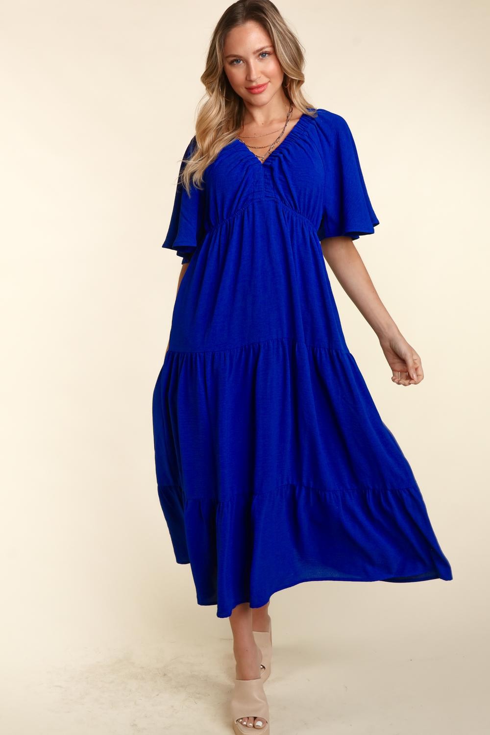 Haptics Tiered Babydoll Maxi Dress with Side Pocket Royal S 