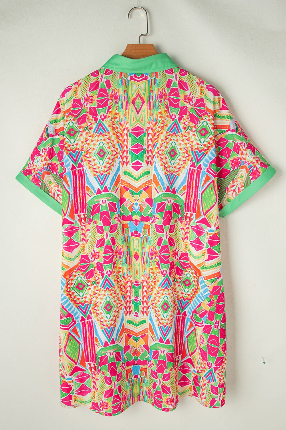 Printed Button Up Short Sleeve Mini Dress   