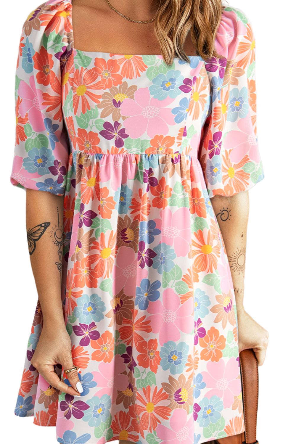 STUNNLY  Printed Half Sleeve Mini Dress   