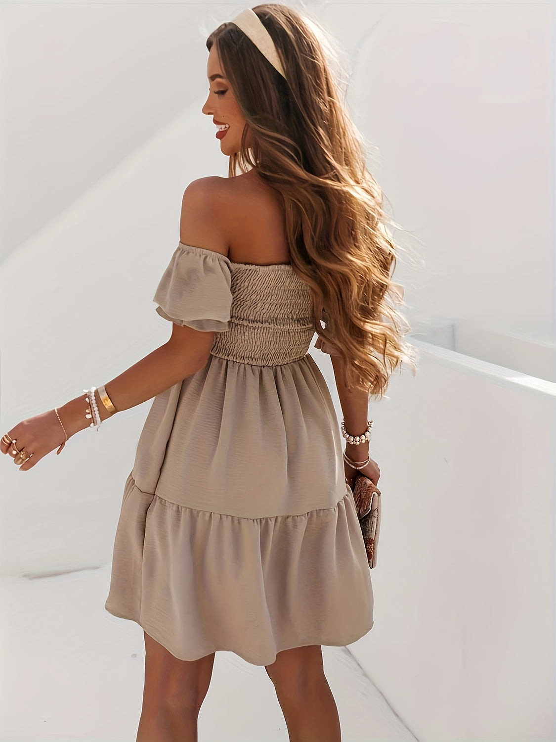 Full Size Ruffled Off-Shoulder Short Sleeve Dress   