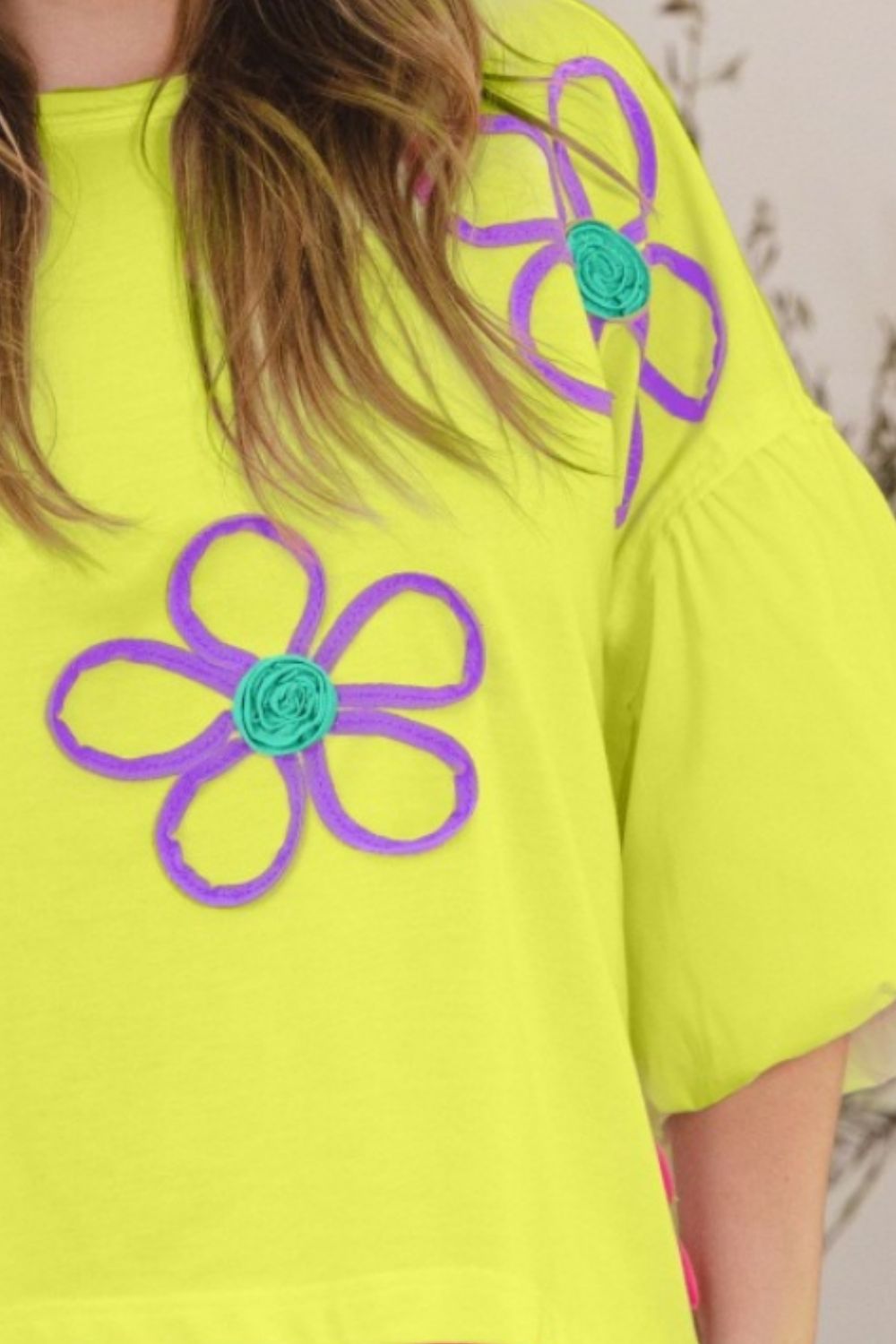 STUNNLY  ODDI Full Size Flower Embroidery Detail T-Shirt   